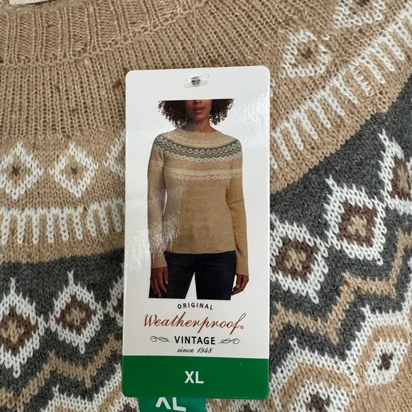 Weatherproof Beige and White Geometric Women's Sweater - Picture 3 of 4